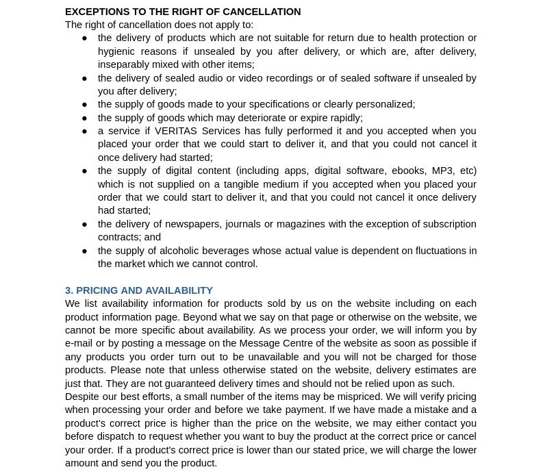 Politiques et conditions d’utilisation Veritas