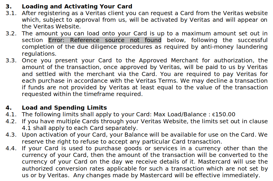 Veritas Gift Card Terms and Conditions